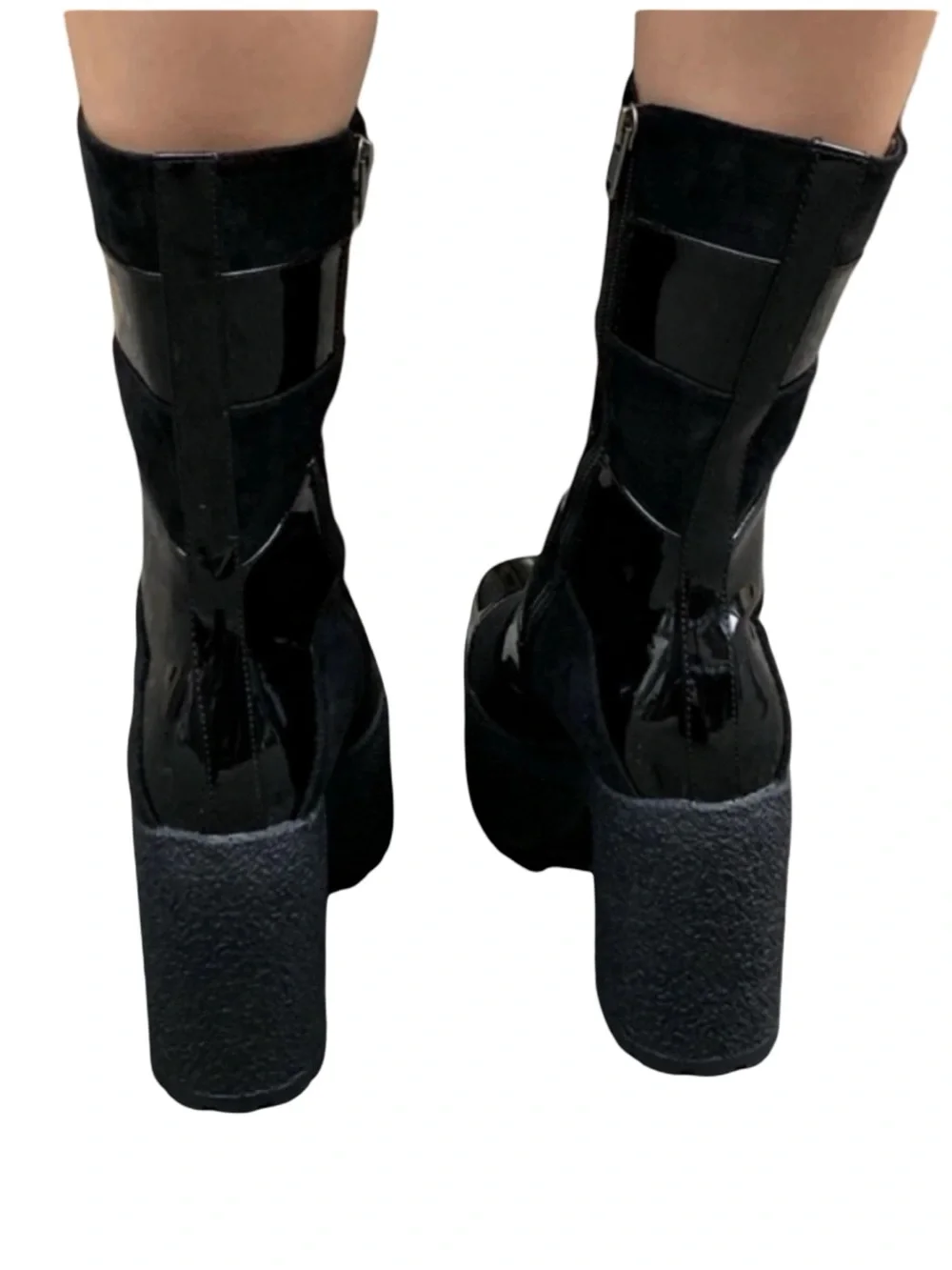 Dolls Kill Black Patent & Suede Platform Block Heel Boots
